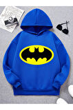 Pamuklu Erkek Çocuk Kapüşonlu Sweatshirt İki İplik Şardonlu Batman Logo Baskılı