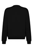 Regular Siyah %100 Pamuklu Yumuşak Basic Unisex Bisiklet Yaka Kalın Düz Baskısız Sweatshirt