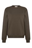Regular Haki %100 Pamuklu Yumuşak Basic Unisex Bisiklet Yaka Kalın Düz Baskısız Sweatshirt