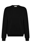 Regular Siyah %100 Pamuklu Yumuşak Basic Unisex Bisiklet Yaka Kalın Düz Baskısız Sweatshirt