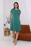 Kadın Yeşil Büyük Beden Esnek Midi Elbise