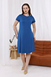 Kadın Petrol Mavi Büyük Beden Esnek Midi Elbise