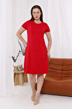 Kadın Kırmızı Büyük Beden Esnek Midi Elbise