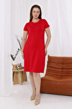 Kadın Kırmızı Büyük Beden Esnek Midi Elbise