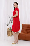 Kadın Kırmızı Büyük Beden Esnek Midi Elbise