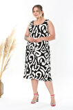Kadın Siyah Beyaz Tiger Desen Askılı Büyük Beden Elbise