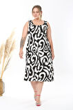 Kadın Siyah Beyaz Tiger Desen Askılı Büyük Beden Elbise
