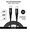 MINIX USB-C TO USB-C 1.5 METRE SİYAH ŞARJ KABLOSU 