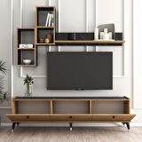 Mt2 Mira Raflı Tv Sehpası - Kitaplıklı Tv Ünitesi Modern Sepet-bendir /mermer Desenli