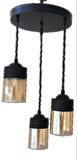 MYLİGHTS  RETRO  ÜÇLÜ SARKIT AVİZE  30CM EN   RUSTİK SİYAH BAL CAM