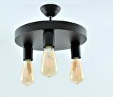 MYLİGHTS   RETRO RUSTİK SİYAH  ÜÇLÜ PLOFONYER TAVAN AVİZE E27  30CM