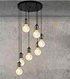 MYLİGHTS  RETRO  RUSTİK  METAL SARKIT AVİZE 7 Lİ SİYAH TABAN  GÜMÜŞ  DUY 30 CM TABAN