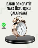 Nostaljik Büyük Boy Metal Masa Saati Bronz Kaplama ve Yüksek Sesli Alarm