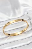 316L Çelik Gold Renk Zirkon Taşlı 65 mm Kadın Kelepçe Bileklik 5886