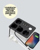 4 Prizli 3 USB Portlu Anahtarlı Akım Korumalı Priz