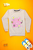 Kız Çocuk Giyim - Yumuşacık Şirin Çiçek Baskılı Sweatshirt