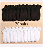 Mab 20 Çift Ekonomik Siyah Beyaz Unisex Pamuklu Patik Çorap