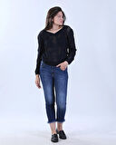 Çift V Yakalı Modern Kesim Merserize Kazak