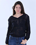 Çift V Yakalı Modern Kesim Merserize Kazak