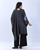 Keçe İşlemeli Oversize Panço