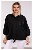 Gül ve Yaprak Nakışlı Siyah Gömlek