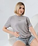 CANSUYILMAZ CANSUYILMAZ Unisex Bisiklet Yaka Baskılı Slim Fit T-Shirt - Boyalı Gri