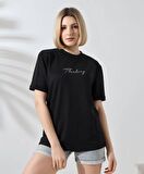 CANSUYILMAZ CANSUYILMAZ Unisex Bisiklet Yaka Baskılı Slim Fit T-Shirt - Siyah