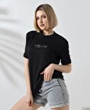 CANSUYILMAZ CANSUYILMAZ Unisex Bisiklet Yaka Baskılı Slim Fit T-Shirt - Siyah