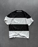 CANSUYILMAZ Unisex Bisiklet Yaka Parçalı T-Shirt - Siyah
