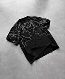 CANSUYILMAZ Unisex Bisiklet Yaka Baskılı Oversize T-Shirt - Siyah