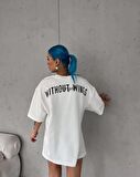 CANSUYILMAZ Unisex Bisiklet Yaka Baskılı Oversize T-Shirt - Beyaz