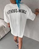 CANSUYILMAZ Unisex Bisiklet Yaka Baskılı Oversize T-Shirt - Beyaz