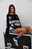 Şerit Detay Baskılı Oversize Sweatshirt