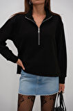 Fermuar Ve Dikiş Detaylı Sweatshirt