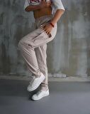 Unisex Jakar Kargo Cepli Eşofman Altı - Krem