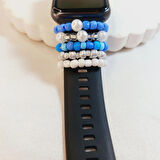 Mavi Renk İnci Boncuk Watch Band Charm - Akıllı Saat Kordon Süsü