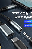 Maxup Xiaomi - Samsung Uyumlu Type-C 3.5mm Kulaklık Çevirici Şarj Dönüştürücü Örgü Kablo