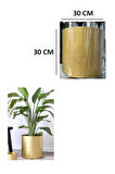 Metal Saksı 30x30 Gold Altınvarak Renk Alüminyum Canlı Cansız Çiçek Saksı