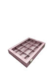 Cam Kapaklı İmera Kumaş Pembe Renk 34 cm / 24 cm Bölmeli Takı Standı