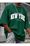 Unisex Beautiful New York Baskılı Oversize Boyamalı  Tişört