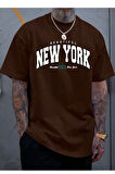 Unisex Beautiful New York Baskılı Oversize Boyamalı  Tişört