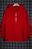 Erkek Kırmızı Göğüs Dikey Baskılı Oversize Kapüşonlu Sweatshirt