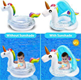 Gölgelikli Flamingo Figürlü Bebek Deniz Simidi 1-6 Yaş+İntex Şişirme Pompası+1 Adet Onarım Yaması