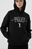 Piglet Baskılı Kapüşonlu Kanguru Cepli Bol Kesim Sweatshirt