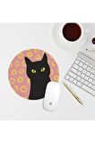 Siyah Kedili Yuvarlak Mouse Pad Mouse Altlığı
