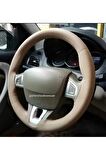 Renault Megane 2 Uyumlu   Dikmeli Deri Direksiyon Kılıfı Esnek Kokusuz Bej Renk