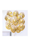 Gold Konfetili Şeffaf Balon Seti - 10 Adet
