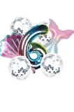 Deniz Kızı Kuyruk Gümüş Pul Gökkuşağı Rakam Folyo Balon Seti 6 Yaş