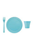 25 Kişilik Mavi Plastik Tabak, Bardak, Çatal Seti