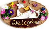 Welcome Yazılı Kedili El Yapımı Kapı Süsü